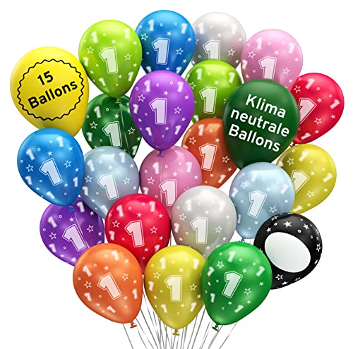 BIO Luftballons 1. Geburtstag •15 Stück• MADE IN EU • Premium BIO Ballons aus 100% Naturlatex • Klimaneutral • Ø32cm I Ballon 1 Geburtstag I Ballons Kindergeburtstag I Luftballons Geburtstag 1