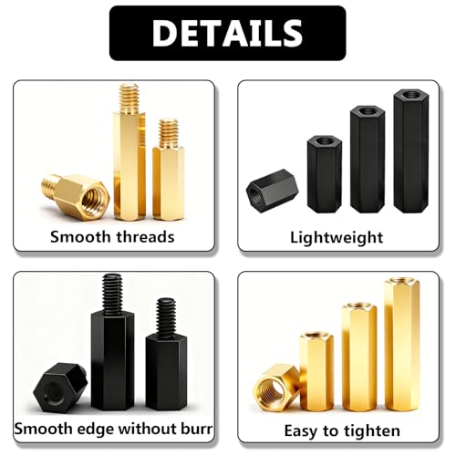Aienxn 640PCS M3 Brass and Nylon Motherboard Standoffs Kit, Male Female Hex Spacer Standoff Screws Nuts Suitable for Circuit Board, PCB Board etc