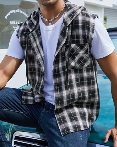 Sleeveless Plaid Vest Hoodies for Men,Cowboy Button Down Shirts3