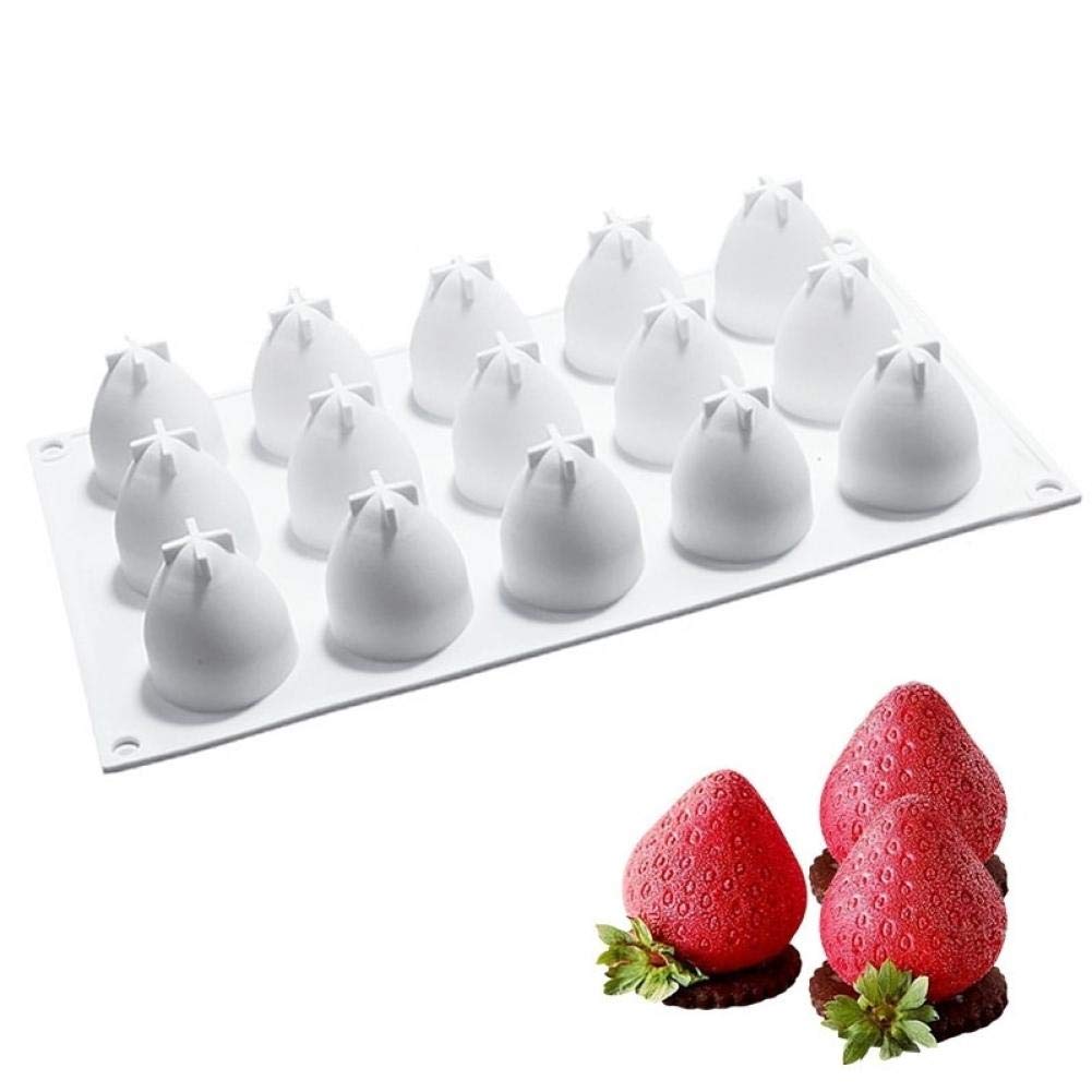 Wudaizhi White 15-Cavity Silicone Baking Molds Strawberry Shape Mold For Mousse Cake Mould Diy Chocolate Truffle Mold Cake Decor Dessert Tools