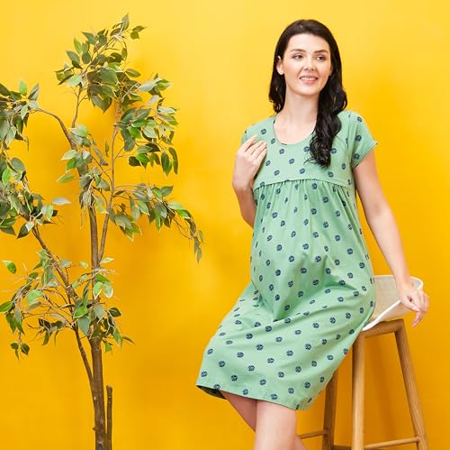 Image of AV2 Women's Cotton All Over Print Midi Maternity Feeding Nighty