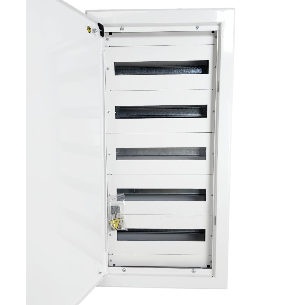 Doktorvolt Scatola di distribuzione a incasso, scatola di fusibili, scatola di distribuzione, alloggiamento in metallo, 90 moduli, 5 file, con porta bianca, IP30, IK07, per installazione in casa