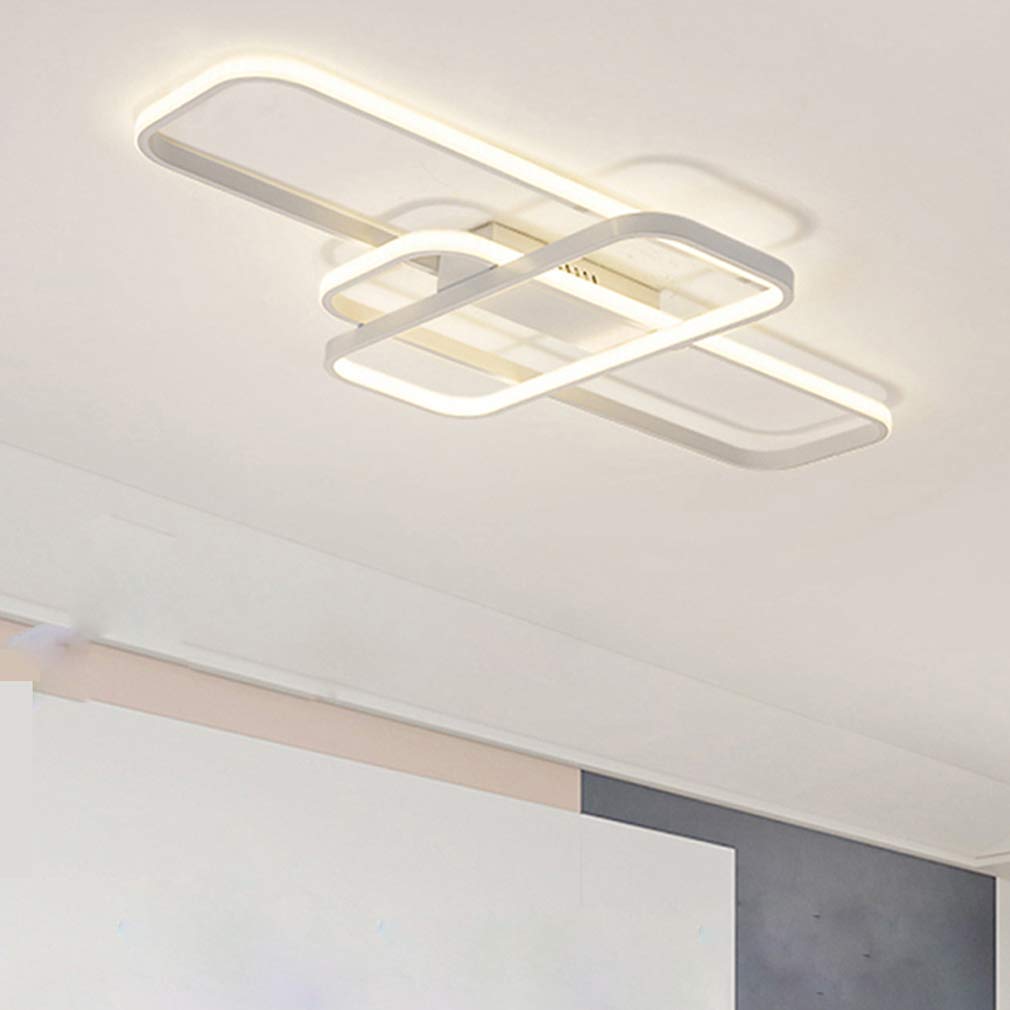 Plafonnier LED Salon Chambre à Coucher Design Plafonniers Dimmable Avec Télécommande Salon Luminaire Moderne Carré Plafonnier Pour Salle à Manger Chambre à Coucher Bureau (Blanc, L70CM)