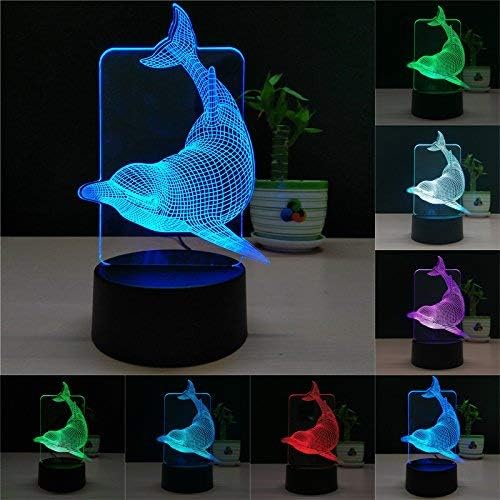 TTqp 3D LED Desk Table Dolphin Night Light Lamp 7 Color Touch Lamp Kiddie Kids Children Family Holiday Gift Home Office Childrenroom Theme Decoration Two Patterns: Dolphin + Christmas Tree