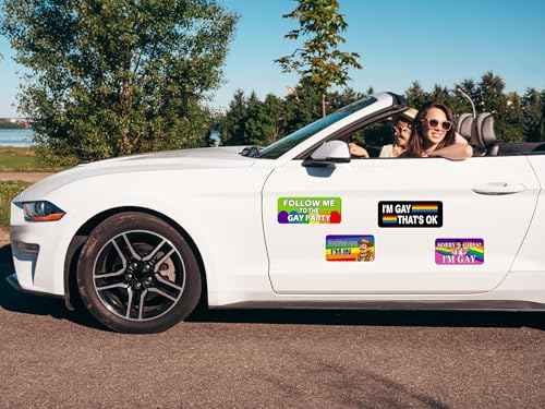 Image of 16PCS Gay Pride Car Bumper Magnets: Funny Rainbow Decals Bulk for LGBT Parade, Truck, Fridge, Cruise - Prank Gift Idea (Retro Lively)