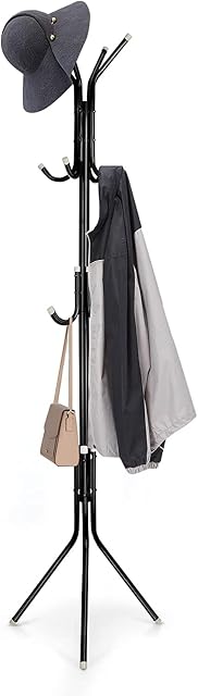  ?? ?? Coat Stand Metal Coat Rack Free Standing 12 Hooks Clothes Hanger Holder for Hats Jackets Umbrellas Bedroom Office Hallway (Black), 175 x 45 x 45 cm