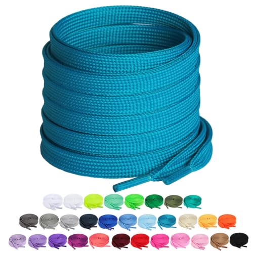 Booyckiy 2 Pairs 3/8" Flat Shoe Laces for Sneakers, Malachite Blue 32 in