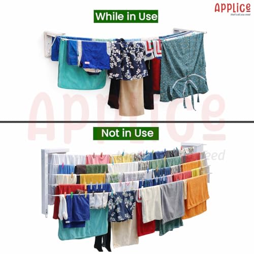 Image of Heavy Duty 5 Layer Wall Mount Cloth Drying Stand for Balcony with 50 Feet Rope | Foldable Clothes Drying Stand | Wall Mounted Cloth Drying Stand (L Type)
