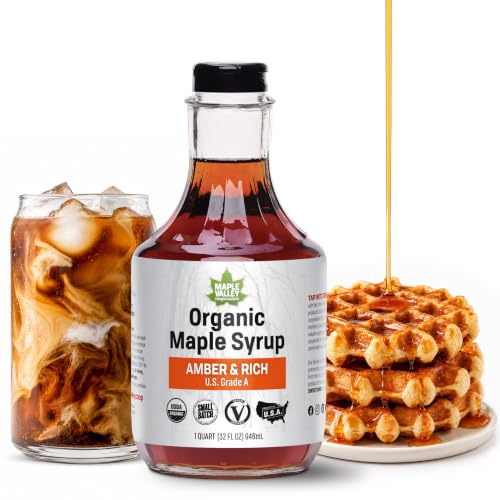 Maple Valley Organic Pure Maple Syrup, Amber & Rich, 32oz (Glass Bottle)