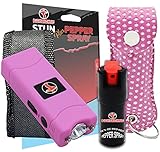 FIGHTSENSE Mini Stun Gun & Pepper Spray Combo Pack for Self Defense - Extremely Powerful Stun Gun with Flashlight