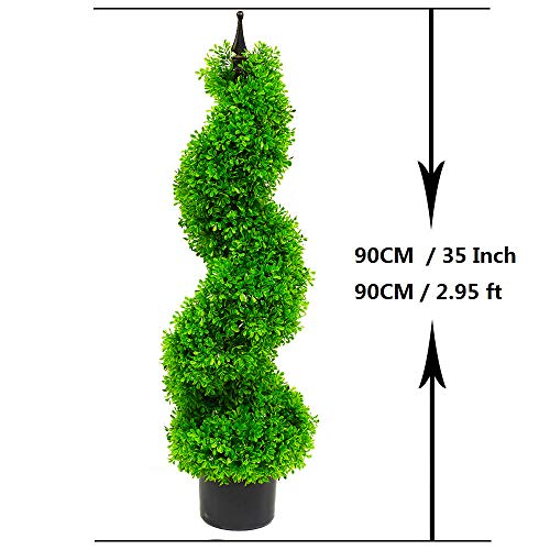 momoplant Artificial Topiary Outdoor Boxwood Spiral Topiary Tree 3ft (2 Pieces) Faux Topiary Tree Outdoor Faux Tree,Green (35 inch/2.95ft)