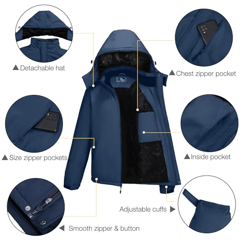 CAMELSPORTS Mens Winter Jacket Waterproof Warm Snow Ski Jackets Faux Fur Fleece Rain Coats with Removable Hood — view 5