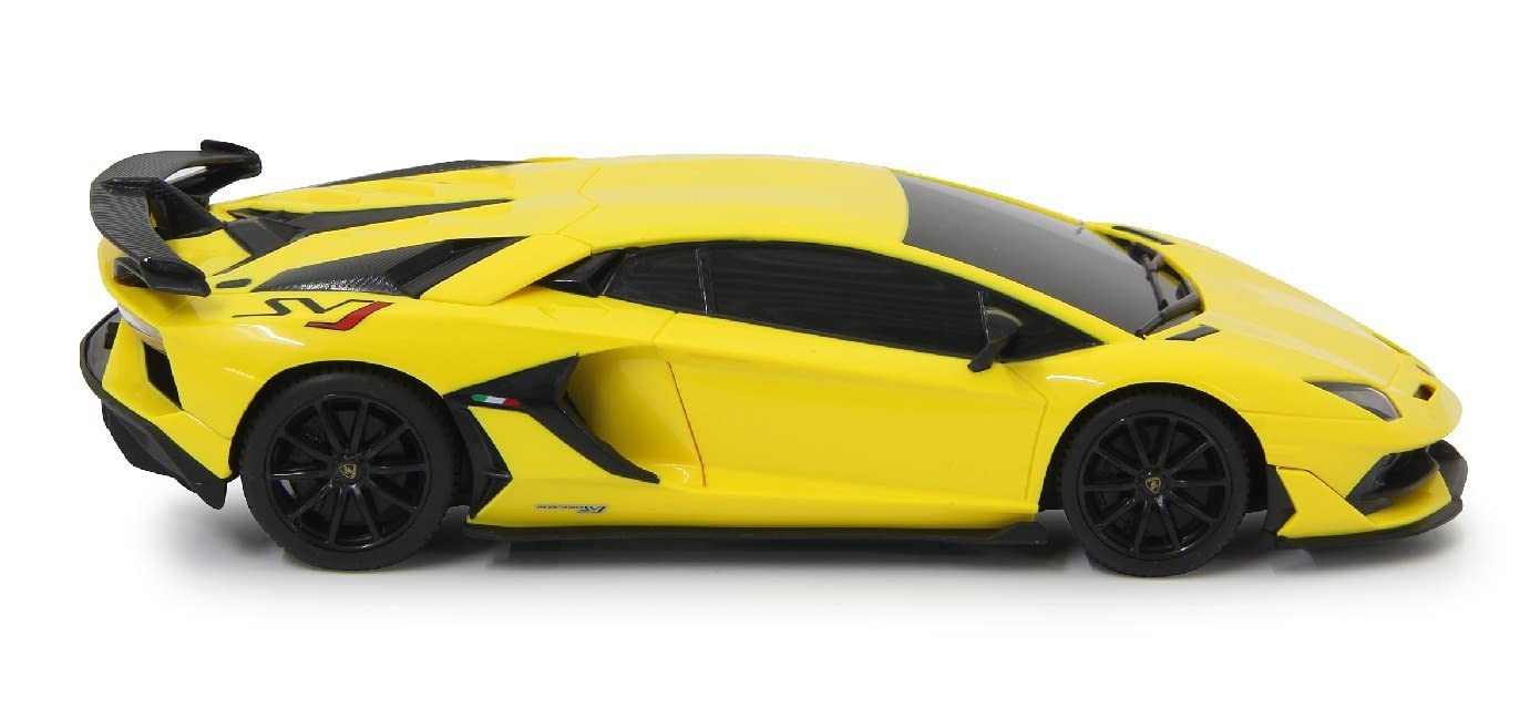 JAMARA 405187 - Lamborghini Aventador SVJ 1:24 2,4 GHz - oficjalna licencja, do 1 godziny jazdy przy ok. 9 km/h, idealnie odwzorowane szczegóły, wysokiej jakości wykonanie, żółty