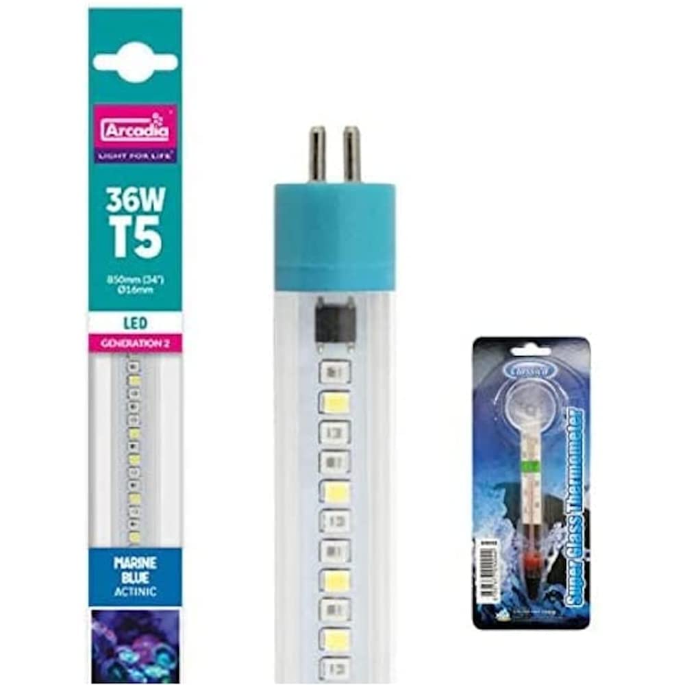 BlueBay Aquatics Arcadia Generation 2 T5 LED Aquarium Tube Bulb Lamp Light Juwel - Marine Blue 36w 895mm + Thermometer
