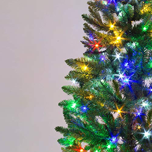 4Ft/1.2m Pre-Lit Green Christmas Tree Slim Tree Pine Narrow Xmas Tree, Pointed Tips, Metal Stand, Multicolour LED Lights, Holiday Home Decorations - Image 3