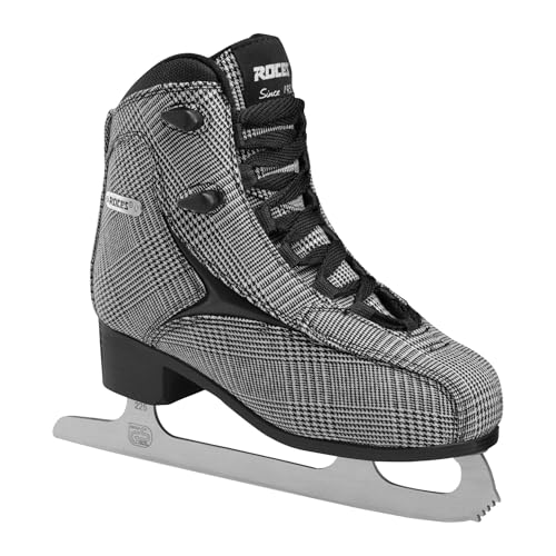 Roces Brit’s Women’s Ice Skates – Reinforced Synthetic Upper, Anatomic Padded Footbed & Stainless Steel Blade, Italian Figure Skates for Comfort & Performance, Modern Design - Check Black/White/Silver - image 1