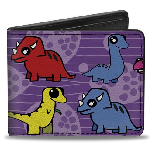 Buckle-Down Men's Wallet, Bifold, Dinosaur Cartoon, Vegan Leather, Multi, 4.0