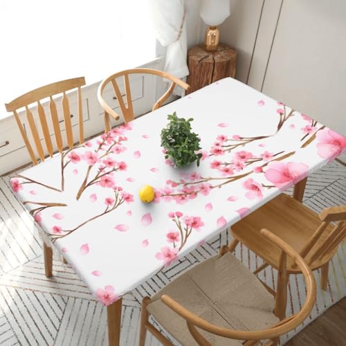 EZDLOWVBA Nappe imprimée fleur de prunier - Nappe ajustée - Imperméable - Bords élastiques - Nappe en plastique pour tables pliantes pour pique-nique, camping, extérieur (76 x 152 cm)