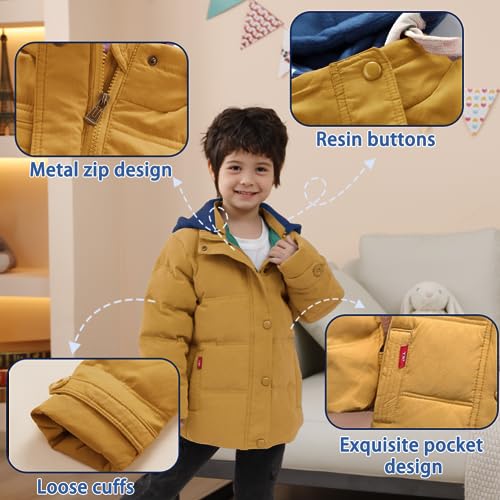 XIFAMNIY Kids Thicken Hooded Jacket Warm Winter Coat Windproof Outwear for Boys Padded Jacket Cool Casual 5-10T3