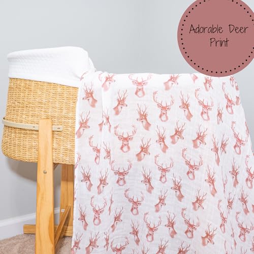 Image of LollyBanks Muslin Swaddle Blanket, 100% Cotton Cozy Baby Blankets for Boys and Girls, Soft and Breathable 47 x 47 Inches Newborn Receiving Blanket, Baby Registry Must Haves (Deer Head Print)