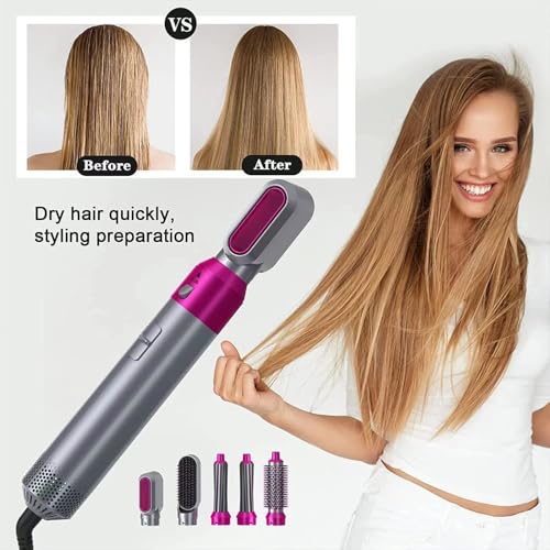 Image of 5-in-1 AirStyler- Hot Air Brush, Straightener Brush, Curling Tong, Blow Dryer, Concentrator & Diffuser | 50% Less Hair Breakage, 3 Settings | All in One Multi Styler BN24
