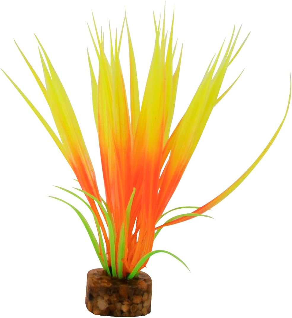 GloFish Plant Aquarium Décor, Orange and Yellow Small, Fluorescent Under Blue LED Light