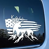 Patriotic Flag Buck Deer Decal - Car, Truck, Computer, Wall, Any Clean Smooth Surface - 6 Year Permanent Outdoor Vinyl Perfect for Bumper Stickers, Easy Application (White, 1)