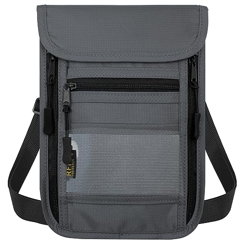 sundee Travel Neck Wallet with Double Zippers, RFID Blocking Passport Holder with Adjustable Neck Strap for Men and Women to Keep Cash, Credit Cards and Travel Documents Safe, Light Gray, Small,