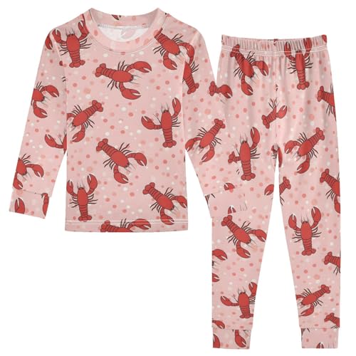 Pajama Sets Long Sleeve Red Lobster on Dot Soft Comfy Sleepwear 2 Piece PJS 3-8T