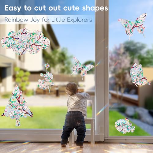 Image of Rainbow Window Privacy Film Decorative Window Sticker, 3D Static Stained Glass Cling Tint for Home Heat Control Non-Adhesive, 17.5 Inch * 78.74 Inch