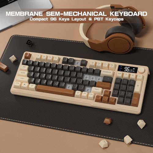 M96 Wireless Gaming Keyboard,Knob Control Bluetooth/2.4G Wireless Mechanical Feeling Keyboard,RGB LED Backlit with Display Screen, PBT Keycap, 2000mAh, 94-Key Layout for Win/Mac (Coffee) - Image 6