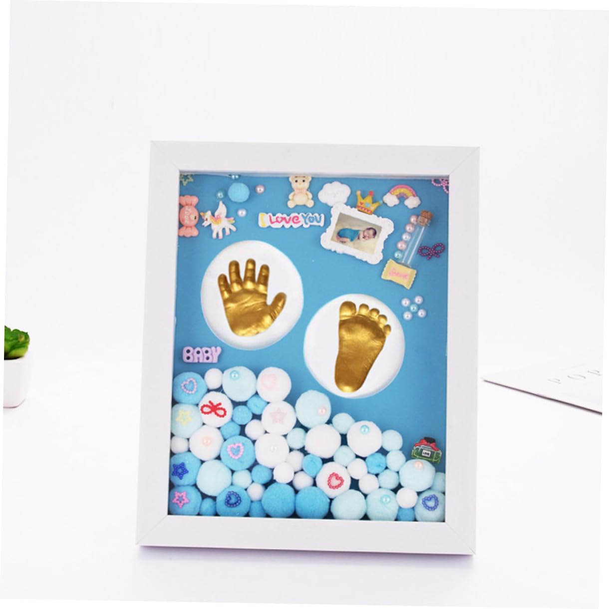 Toyvian Set Portafoto Ricordo Ragazzo Ragazza Cornice Blu e Impronte Mani e Piedi Scatola dei Ricordi per Ragazzo Ragazza Kit Fai da Te per Registrare Crescita e Souvenir Nascita