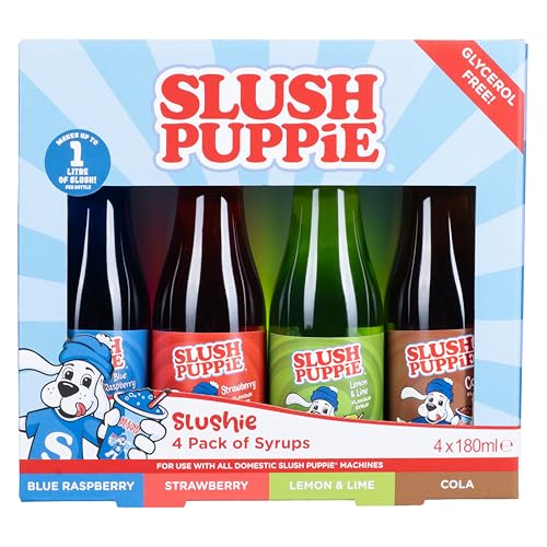 Slush Puppie 4-Pack Syrups Set. 4x180 ml. Includes Blue Raspberry Strawberry Cola & Lemon-Lime Flavours.