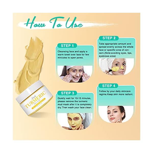 Turmeric-Facial-MaskTurmeric-Mud-Mask-with-Vitamin-C-Kaolin-Clay-and-Turmeric-for-Radiant-SkinOrganic-Turmeric-Face-Mud-Mask-for-Deep-Cleansing-Blackheads-and-Acnes-Control-4-oz FUHUIM Turmeric Clay Mask, 4 oz, Soothing, Brightening, Cleansing, Moisturizing, Pore Treatment, Blackhead Removal, Radiant Skin
