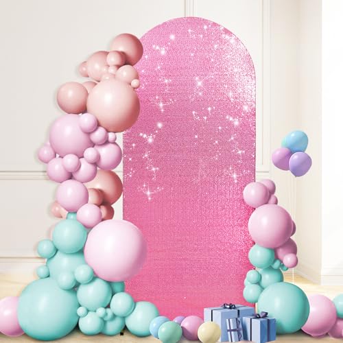 PartyDelight Arch Backdrop Cover 6FT Sparkly Pink Sequin Wedding Backdrop Fitted Arch Stand for Birthday Wedding Party Decoration by PartyDelight - Used condition - US$12.99