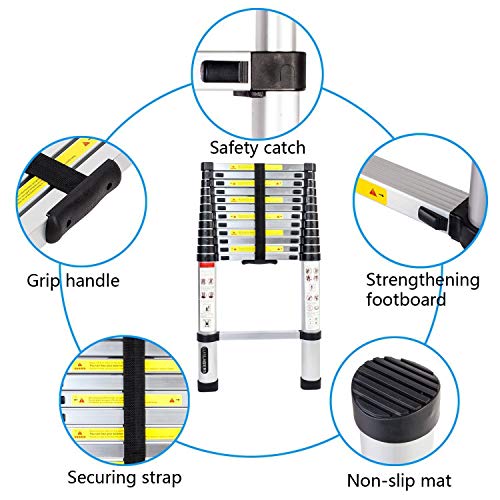 LUISLADDERS Aluminum Telescoping Telescopic Extension Ladder 330 Pound Capacity (12.5 Feet)