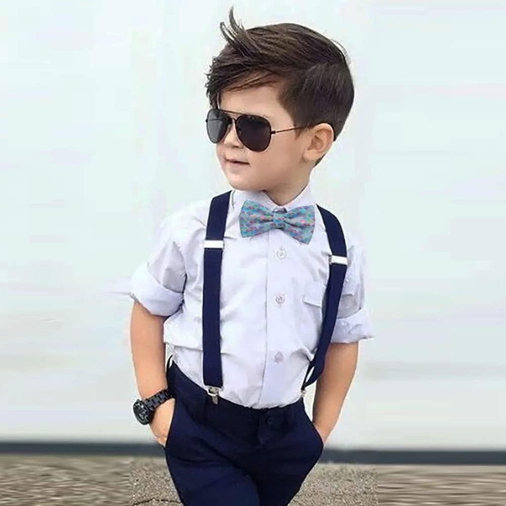 Adjustable Pre-tied bow tie for toddler Boys (Fish Scale Ocean Wave Pattern) Elegant Cute Bowties for Dogs Cats Pets image 2