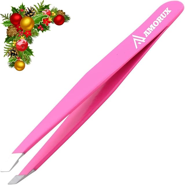Tweezers Professional Slanted Tweezer for Facial Hair Women & Men Stainless Steel Precision Tweezers for Ingrown Hair Tweezers (Pink)