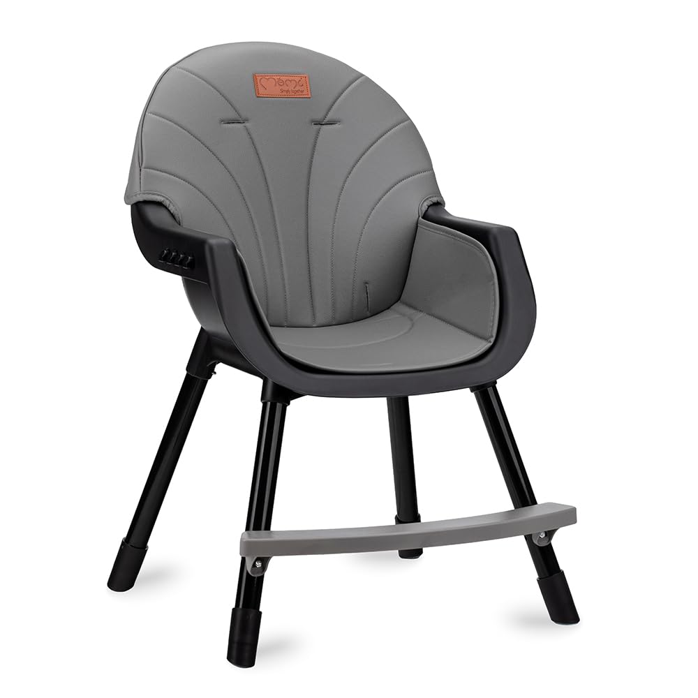 MoMi REKI Chaise Haute Bébé 3 en 1 Noir, Évolutive avec Plateau Réglable, Harnais de Sécurité, Repose-pieds, Dossier Confortable, Jouet Inclus