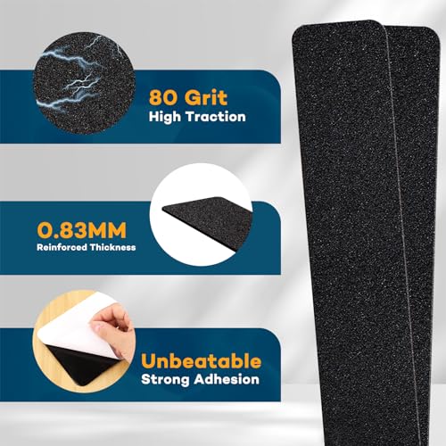 VOISEN Outdoor Stair Treads, 4\" x 30\" 20 Pack Pre-Cut Non Slip Strips, Grip Tape Adhesive, Waterproof 80 Grit Anti-Slip