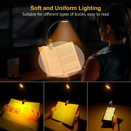 Gritin Leselampe Buch Klemme mit 11 LEDs, LED Buchlampe USB C Wiederaufladbar, 3 Helligkeitstufen & 3 Farbtemperatur Modi Klemmleuchte, 360° Flexibel Klemmlampe für Nachtlesen ins Bett