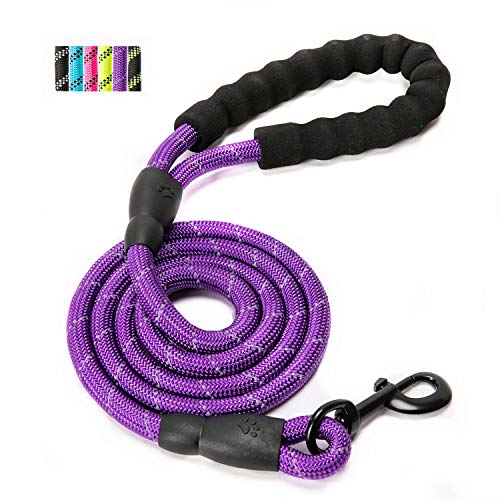 yipet Dog Leash with Comfortable Padded Handle Rope Leash Highly Reflective Durable Heavy Duty for Medium Large Dogs 5ft Purple