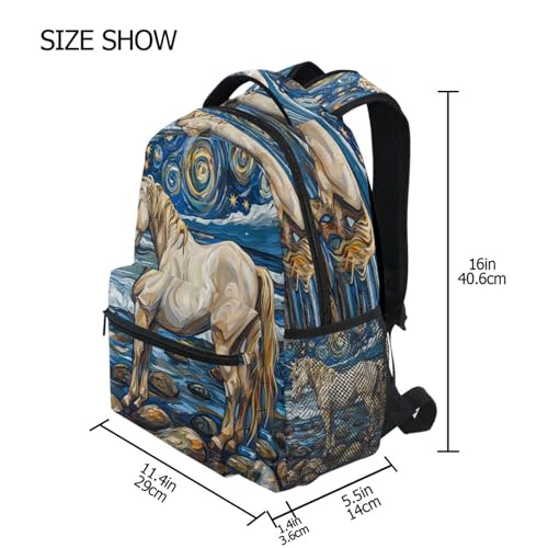 Horse Star Oil Painting Backpack for School Boys Girls Adults Kids Bookbag Laptop Bag 18L4