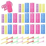 flexible curlers for hair [El paquete incluye] Hay 52 piezas de herramientas de peluquería en cada paquete, incluidas 32 piezas de rodillos autoajustables en 4 colores y 2 tamaños, 20 piezas de clips de pico de pato multicolores, buenas herramientas para hacer peinados para satisfacer sus diversos usos de rizado del cabello.
