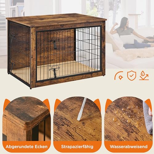 Yaheetech Hundekäfig Möbel mit Hundedecke & 2 Türen, Hundebox für Zuhause, Moderne Hundehütte Indoor, Hundebox Holz für Wohnzimmer, 96x65x68 cm, Braun