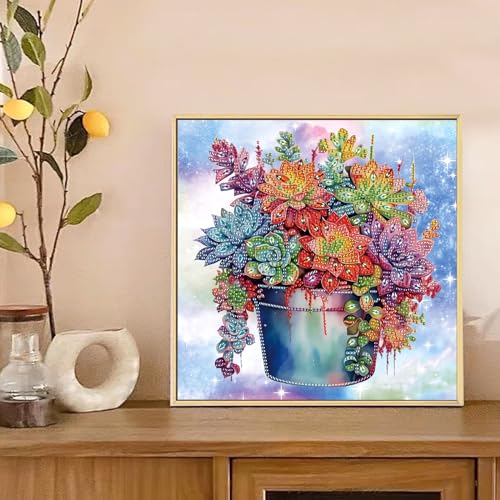 Image of AiYuanzsh 5D Special Shape Diamond Art Kits for Beginners, Diamond Art Painting Kits for Adults Succulent Pattern, Crystal Rhinestones Diamond Art for Home Wall Decoration Gift 12x12inch /30x30cm