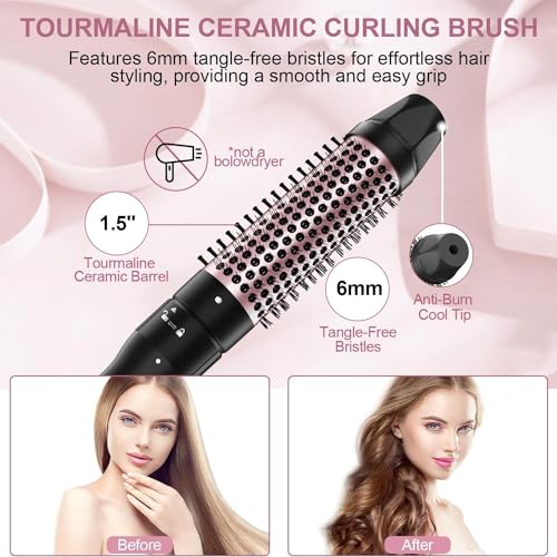 1.5 Inch Heated Ionic Round Brush for Long Medium Hair - Dual Voltage with 2 Temperatures for Christmas Gifts