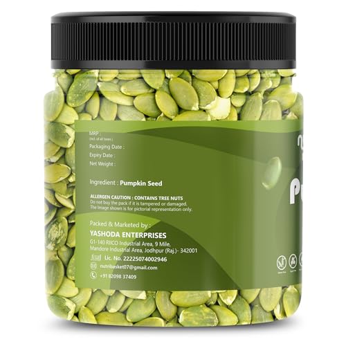 Image of NUTRIBASKET Premium Pumpkin Seeds | Raw Pepitas for Snacking, Baking & Cooking | Protein & Fiber Rich Healthy Seeds | Natural Superfood Snack | Reusable Jar Pack | Vegan & Gluten Free | 1 Kg x 2 Jar Pack