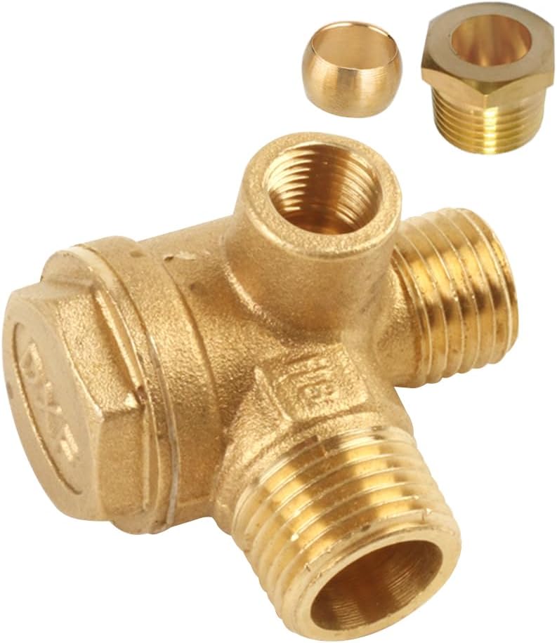 3-Port Brass Air Compressor Check Valve M10*1 x G3/8" x G1/2" Male | Solid Brass Central Pneumatic Valve Good Performance Easy To Install Tighter Connection