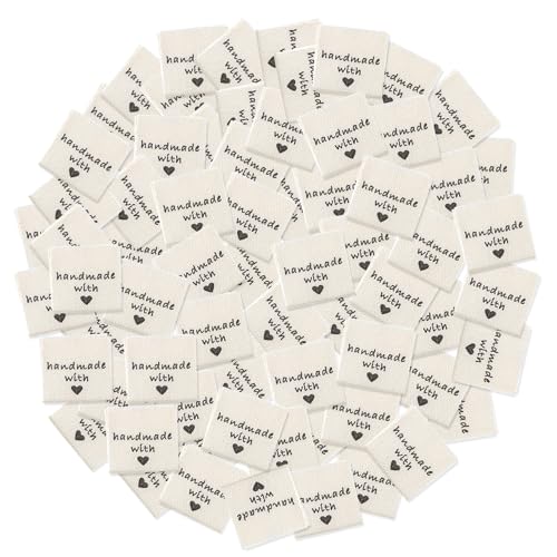 PEOVLVN 100 etiquetas de tela hechas a mano, etiquetas de ropa, etiquetas textiles hechas a mano con etiquetas de amor para coser, manualidades, costura, etiquetas decorativas para costura, ganchillo,